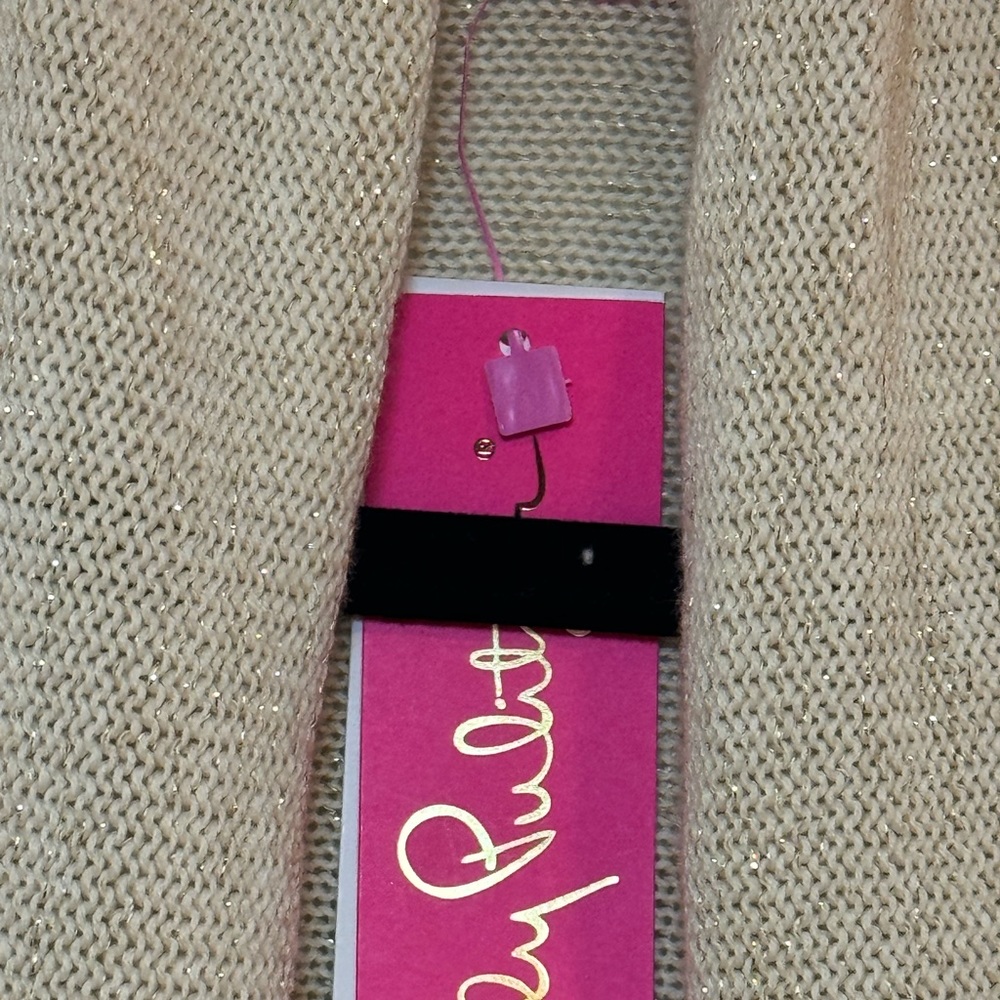 NWT Lilly Pulitzer Tatum Long Fringe Hem Cardigan in Gold Metallic Size Medium - Picture 8 of 11